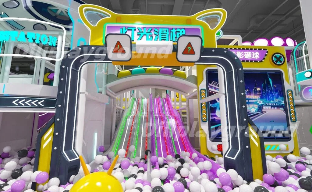 LED indoor playground with interactive lighting and kids playing